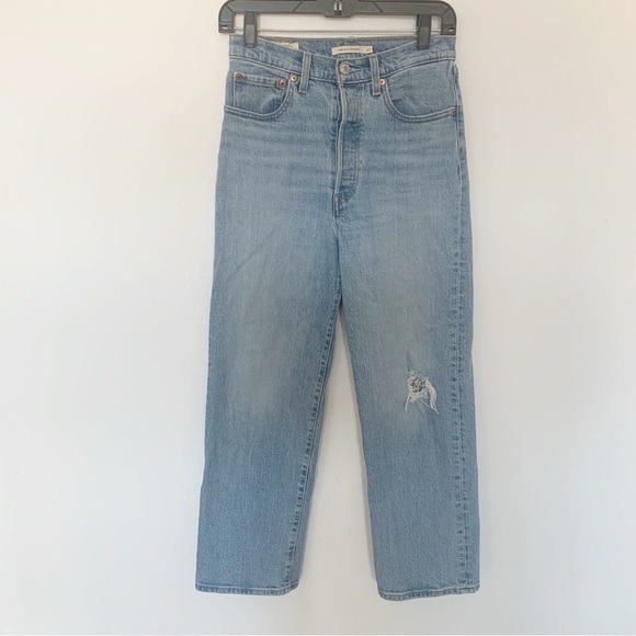 Levi’s Premium Ribcage Straight Button Fly Distressed Jeans Size 27 - Picture 1 of 12